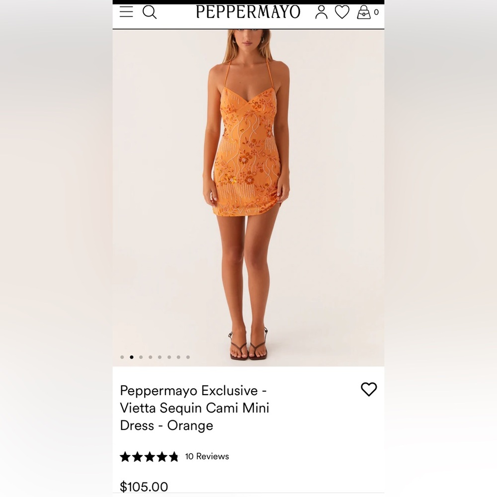 NWT Peppermayo Orange Sequin Mini Dress Spaghetti Strap